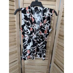 DKNY Black Peach and White Sleevless Tunic Top Size XS